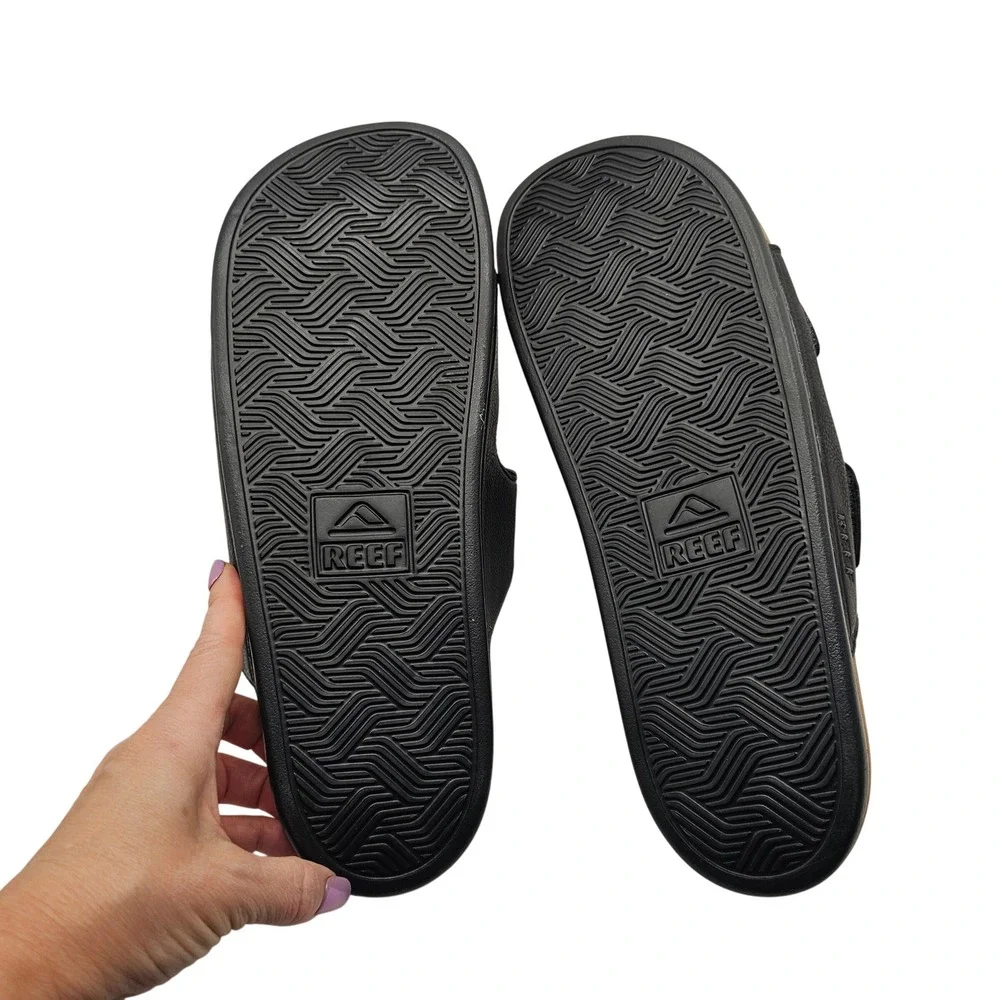 Reef Cushion Tradewind SL Slide Sandals 12 Black Tan Adjustable Beach Gorpcore
